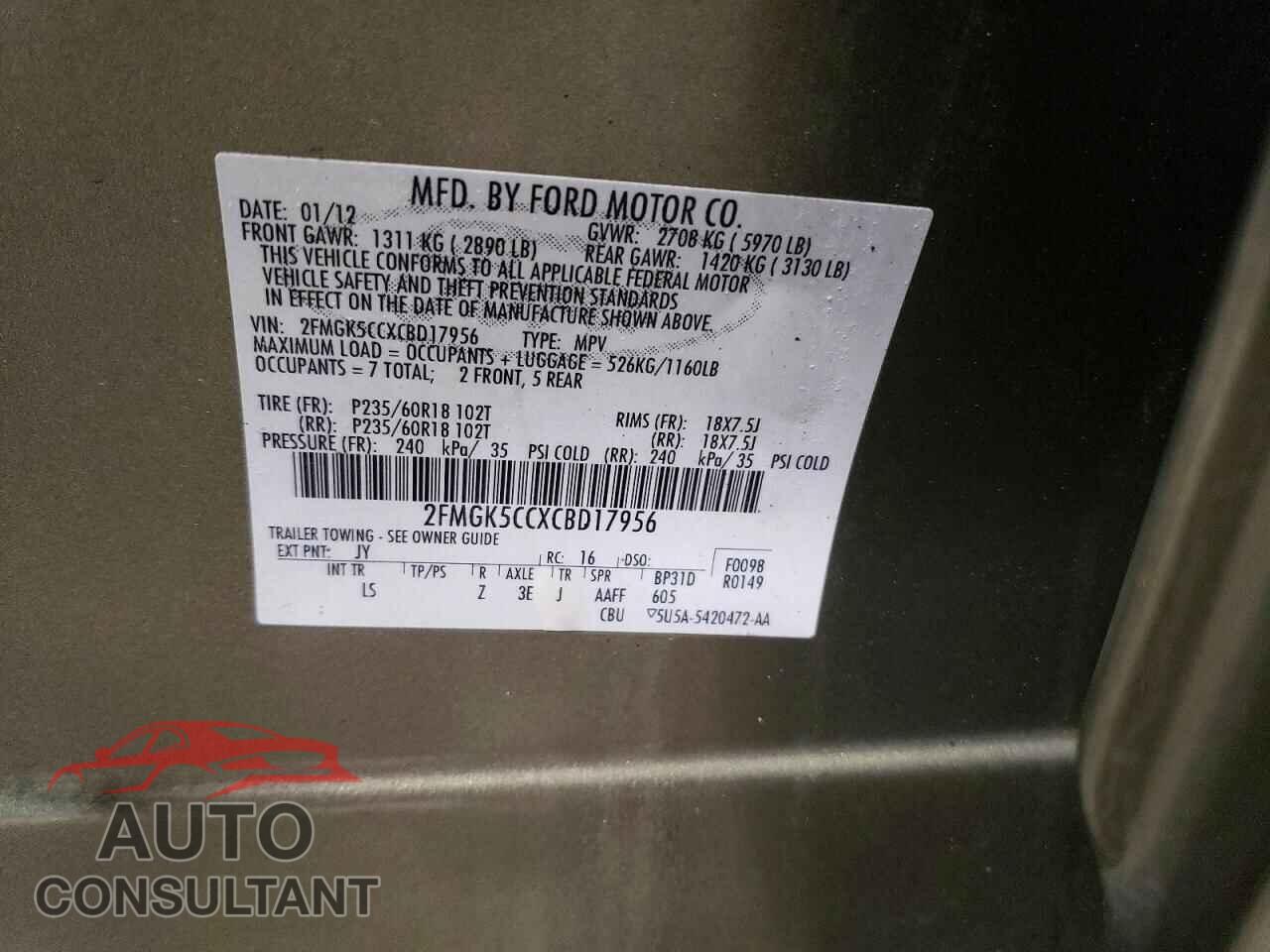 FORD FLEX 2012 - 2FMGK5CCXCBD17956