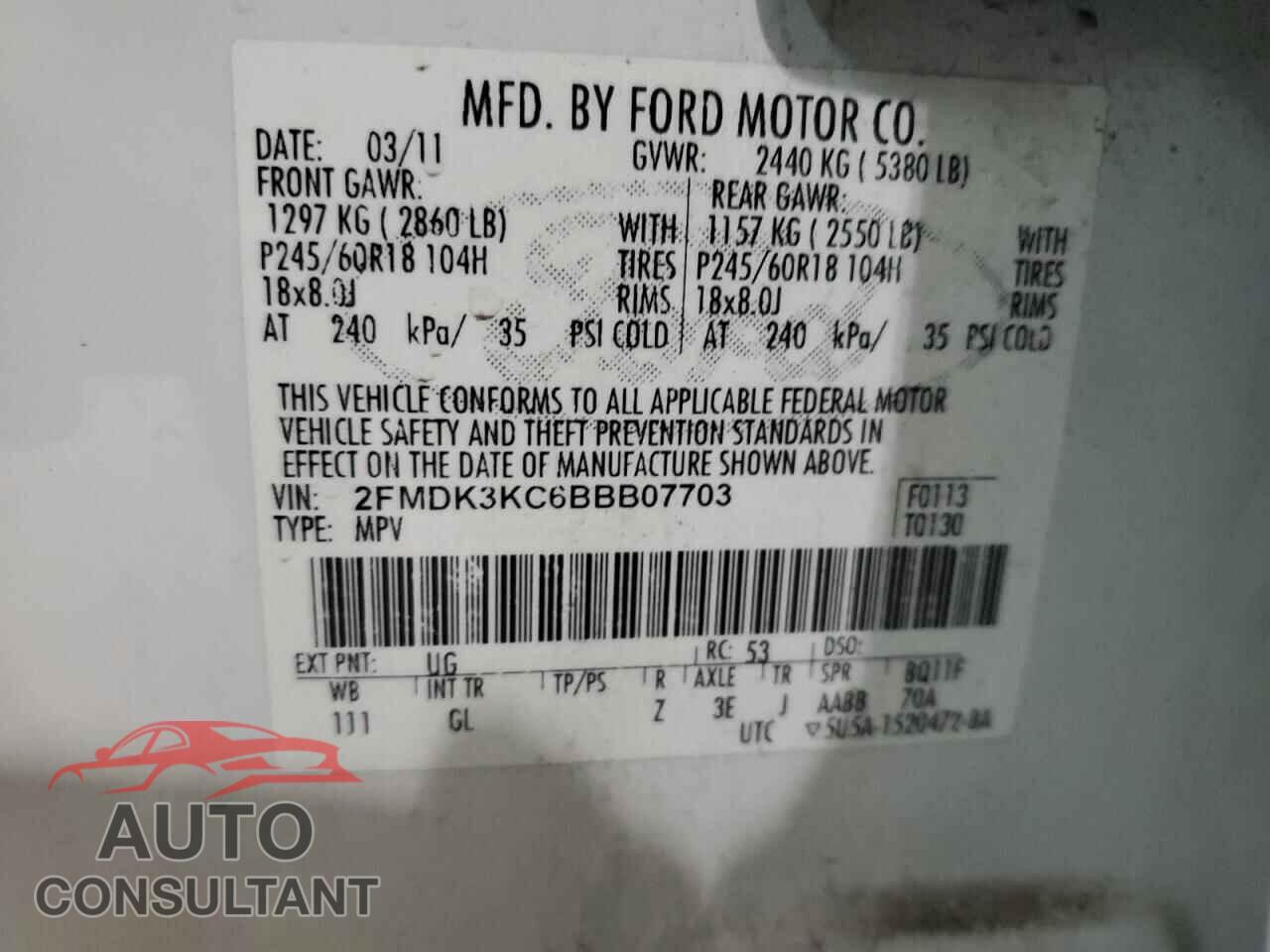 FORD EDGE 2011 - 2FMDK3KC6BBB07703