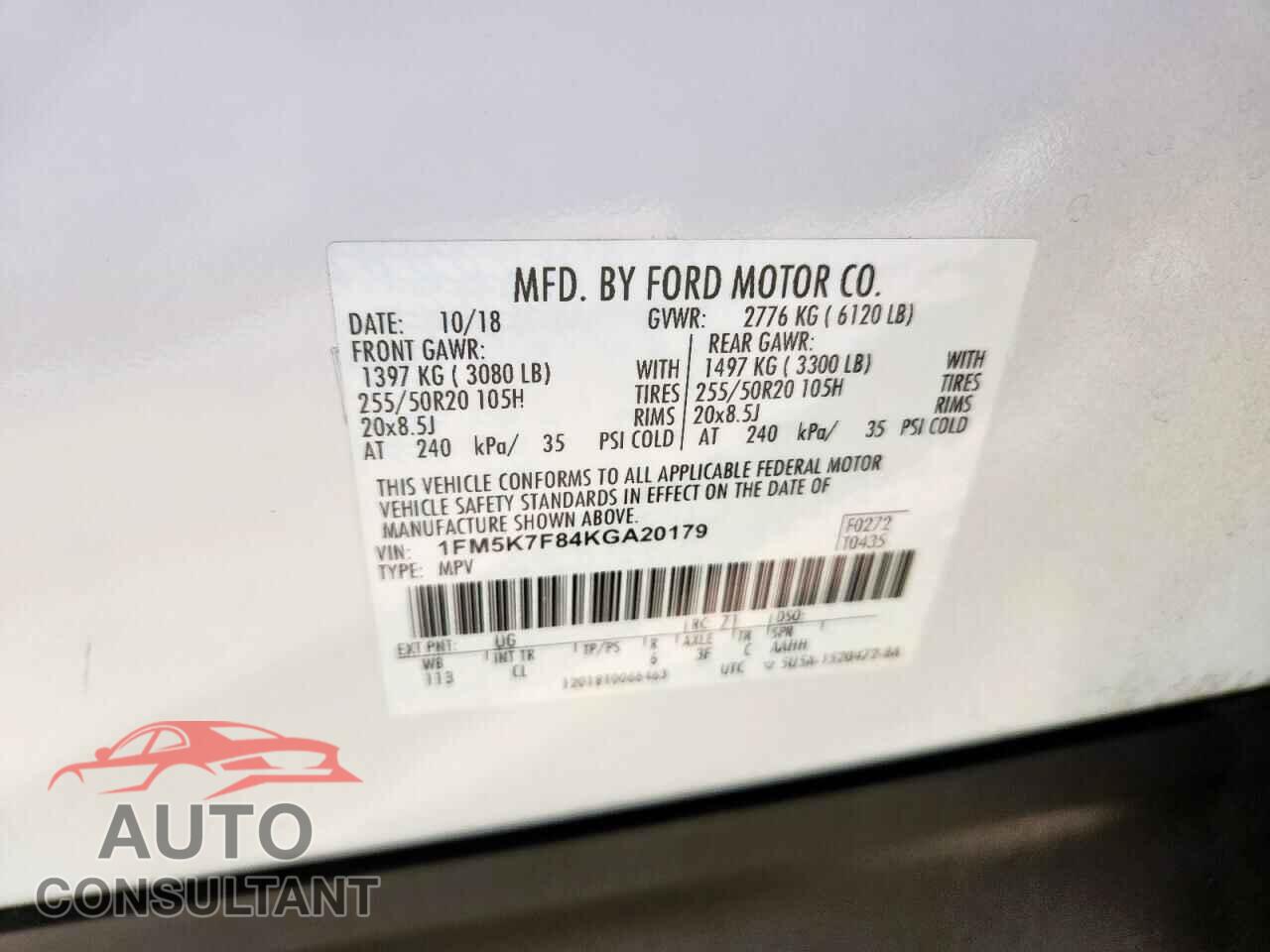 FORD EXPLORER 2019 - 1FM5K7F84KGA20179
