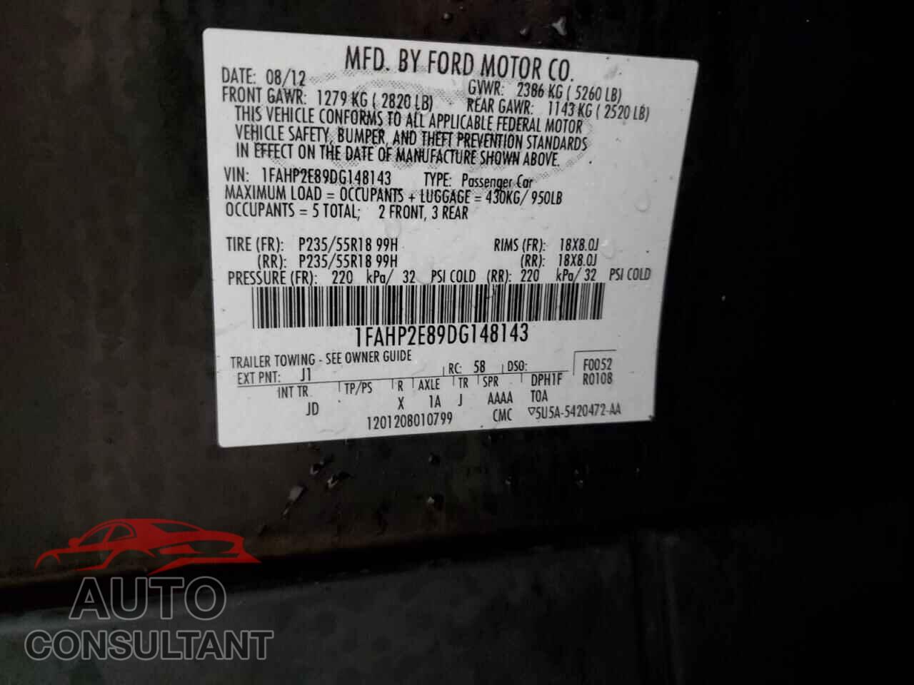 FORD TAURUS 2013 - 1FAHP2E89DG148143