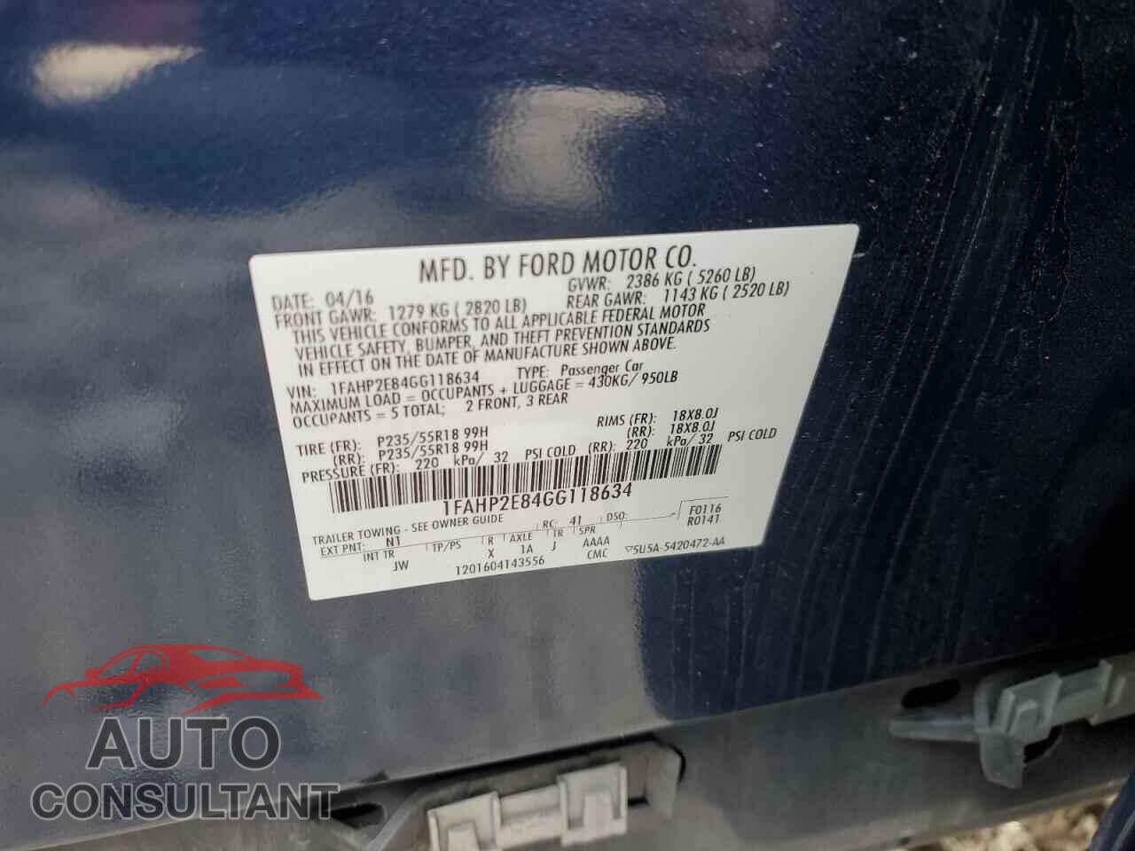 FORD TAURUS 2016 - 1FAHP2E84GG118634