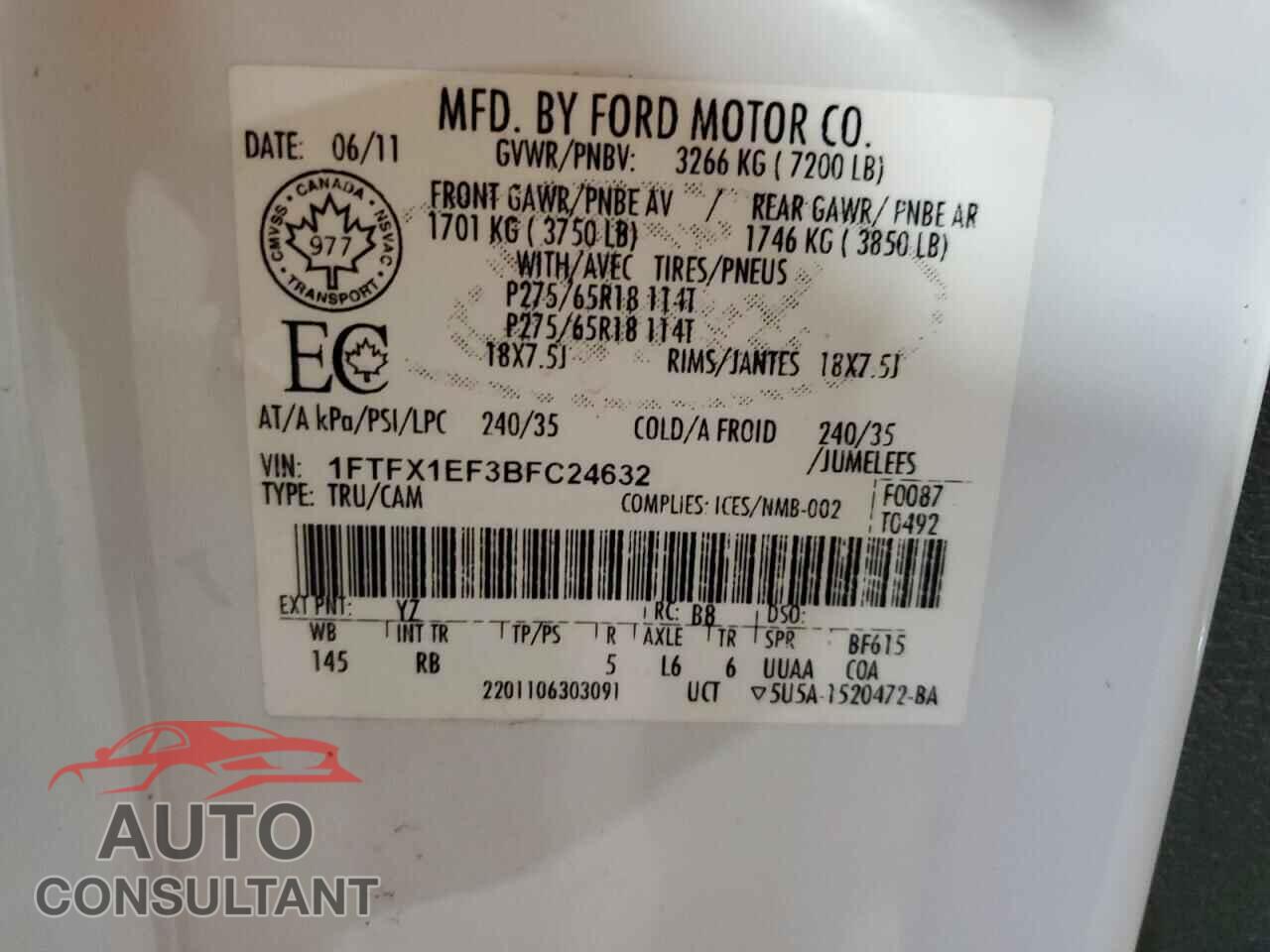 FORD F150 2011 - 1FTFX1EF3BFC24632