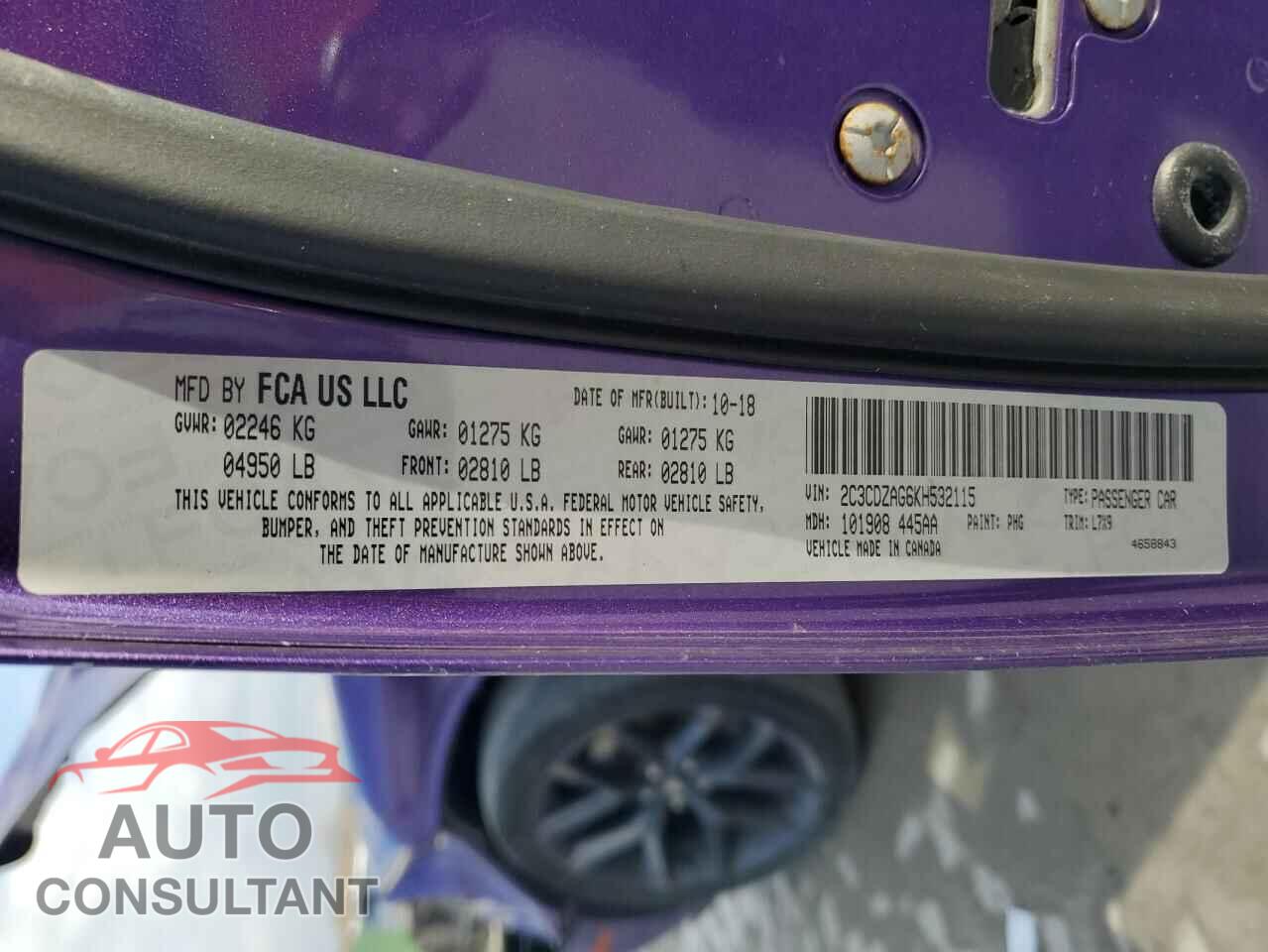 DODGE CHALLENGER 2019 - 2C3CDZAG6KH532115
