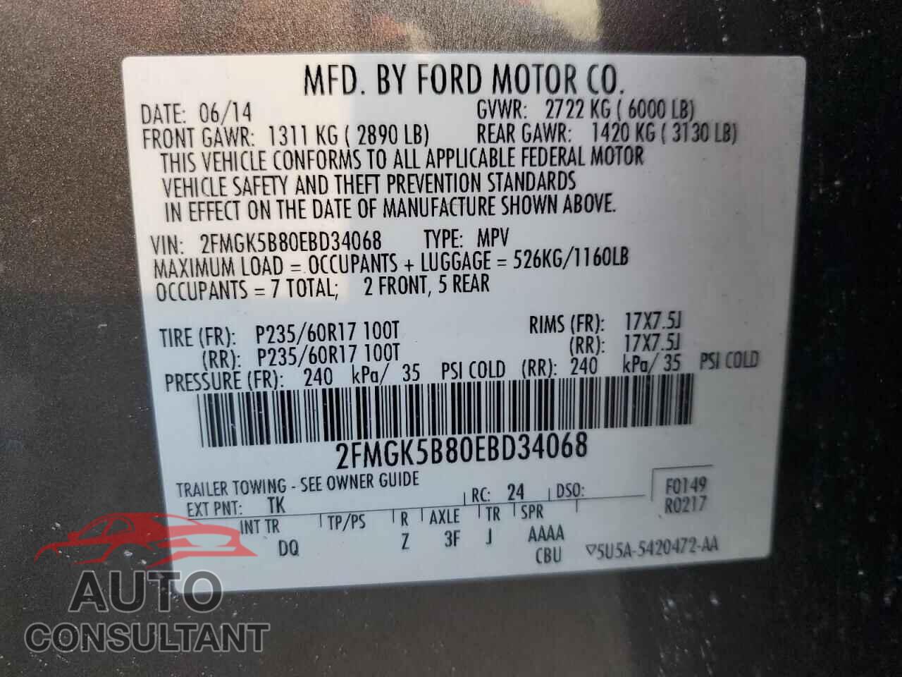 FORD FLEX 2014 - 2FMGK5B80EBD34068