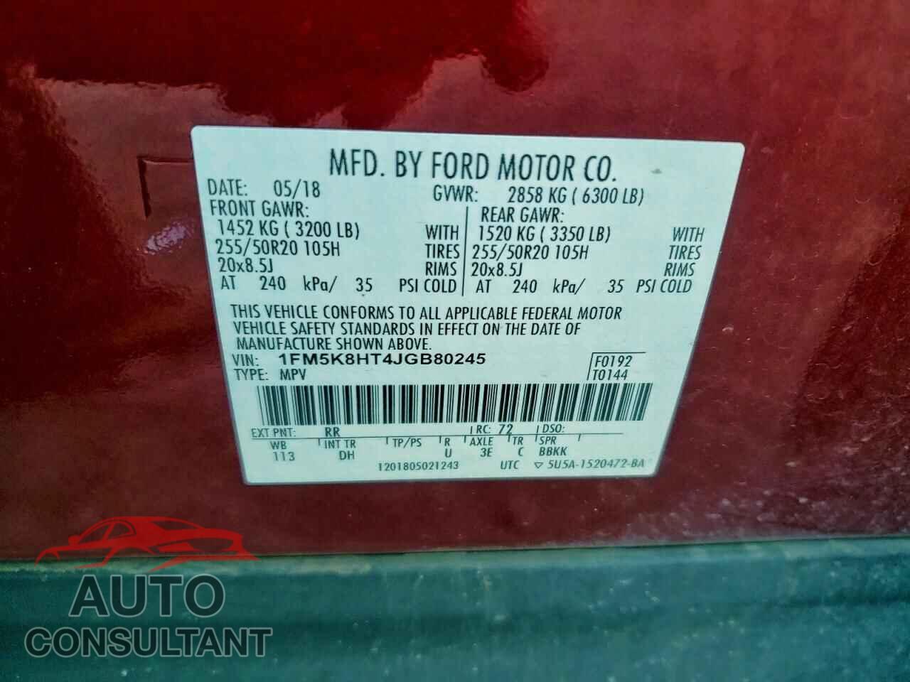 FORD EXPLORER 2018 - 1FM5K8HT4JGB80245