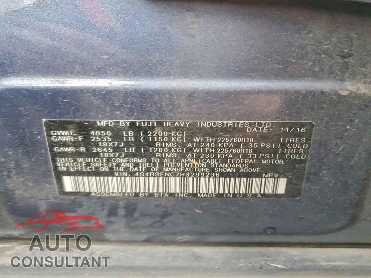 SUBARU OUTBACK 2017 - 4S4BSENC7H3299236