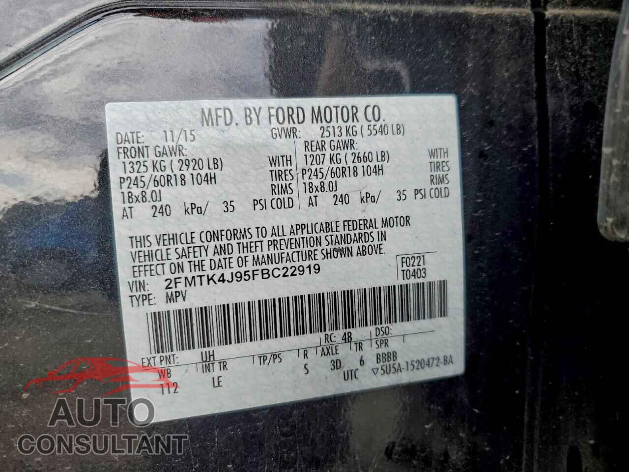 FORD EDGE 2015 - 2FMTK4J95FBC22919