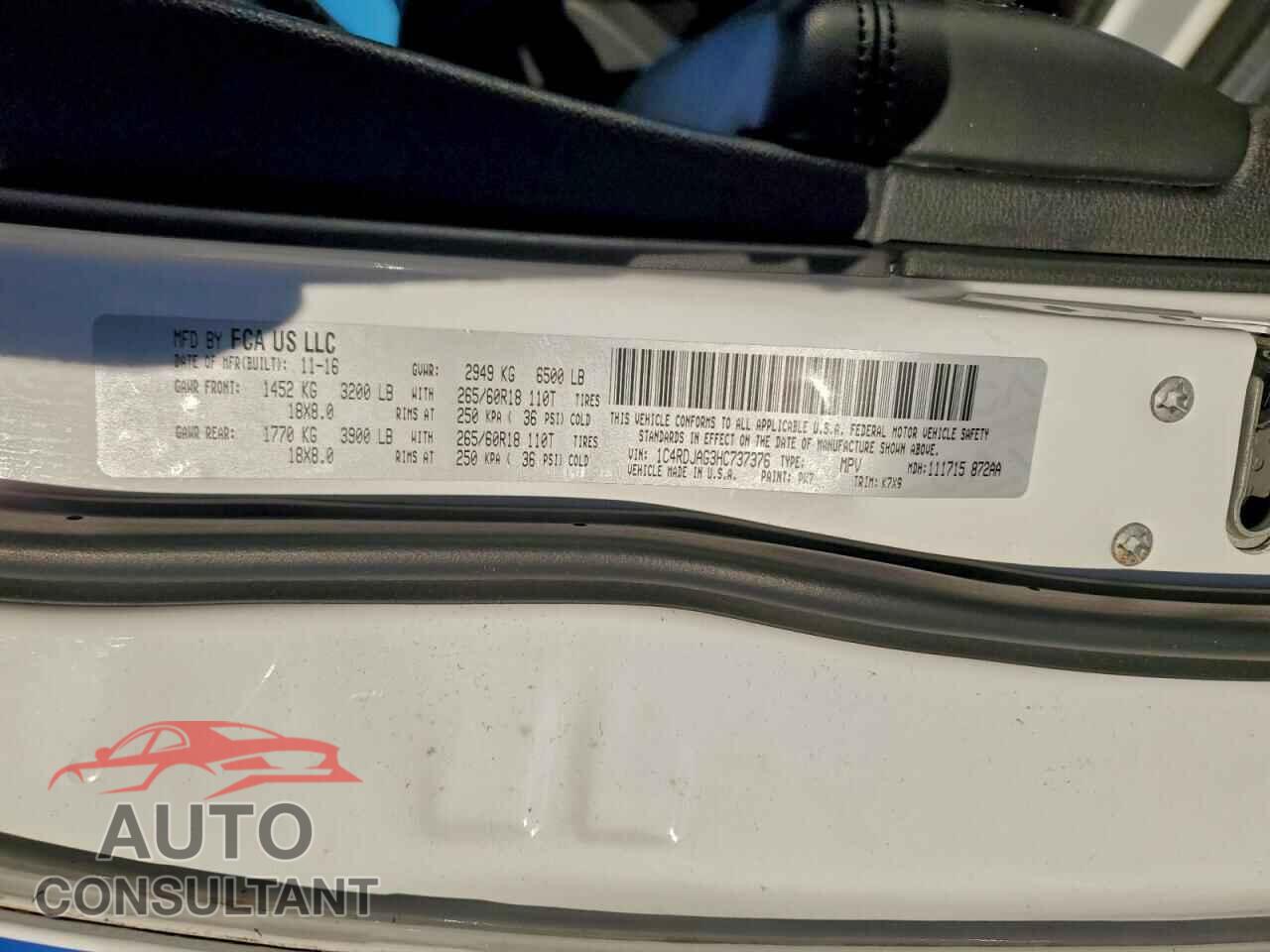 DODGE DURANGO 2017 - 1C4RDJAG3HC737376