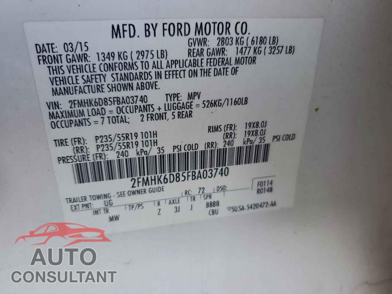 FORD FLEX 2015 - 2FMHK6D85FBA03740