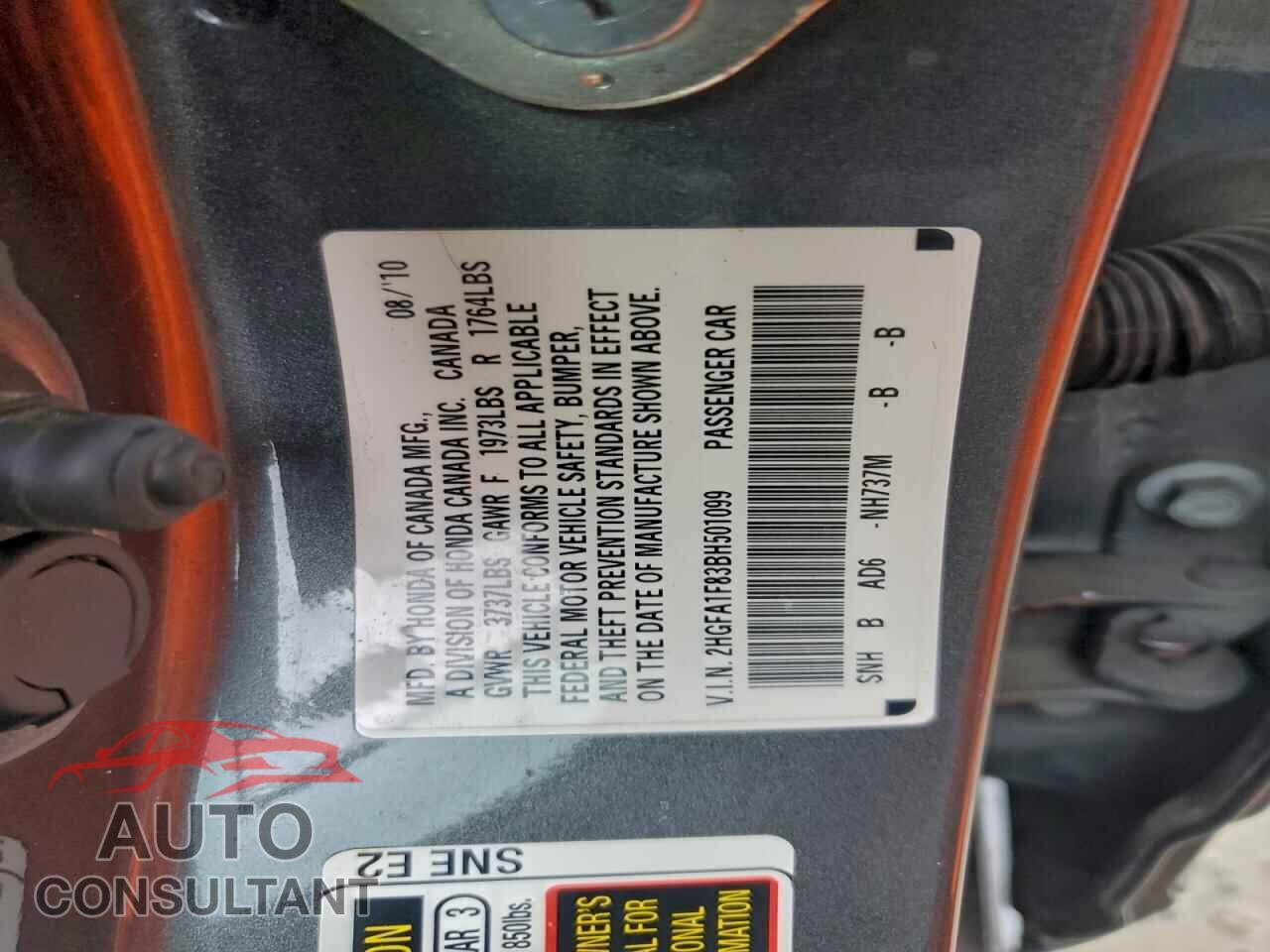 HONDA CIVIC 2011 - 2HGFA1F83BH501099