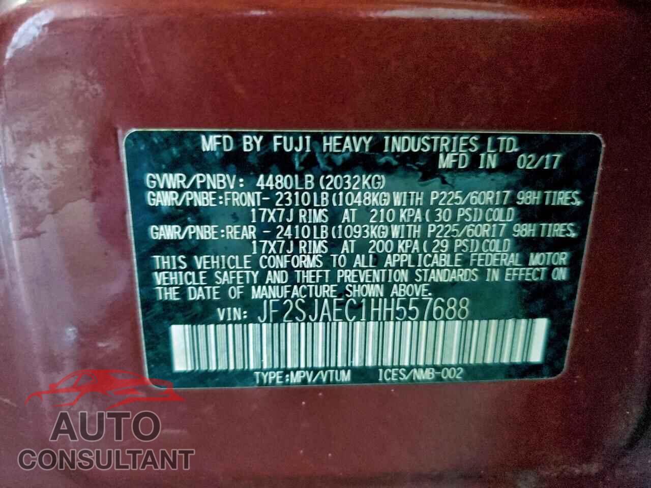 SUBARU FORESTER 2017 - JF2SJAEC1HH557688