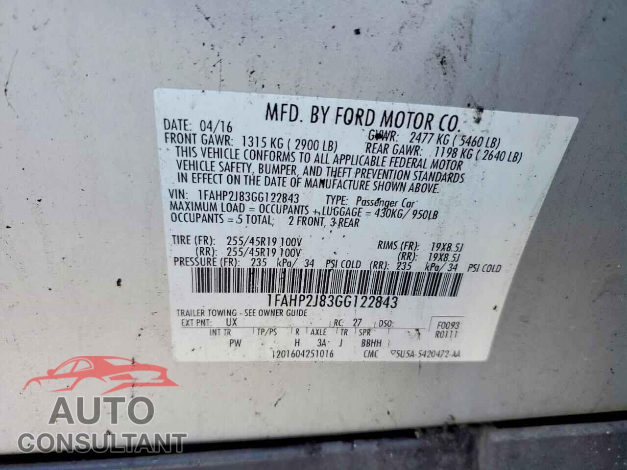 FORD TAURUS 2016 - 1FAHP2J83GG122843