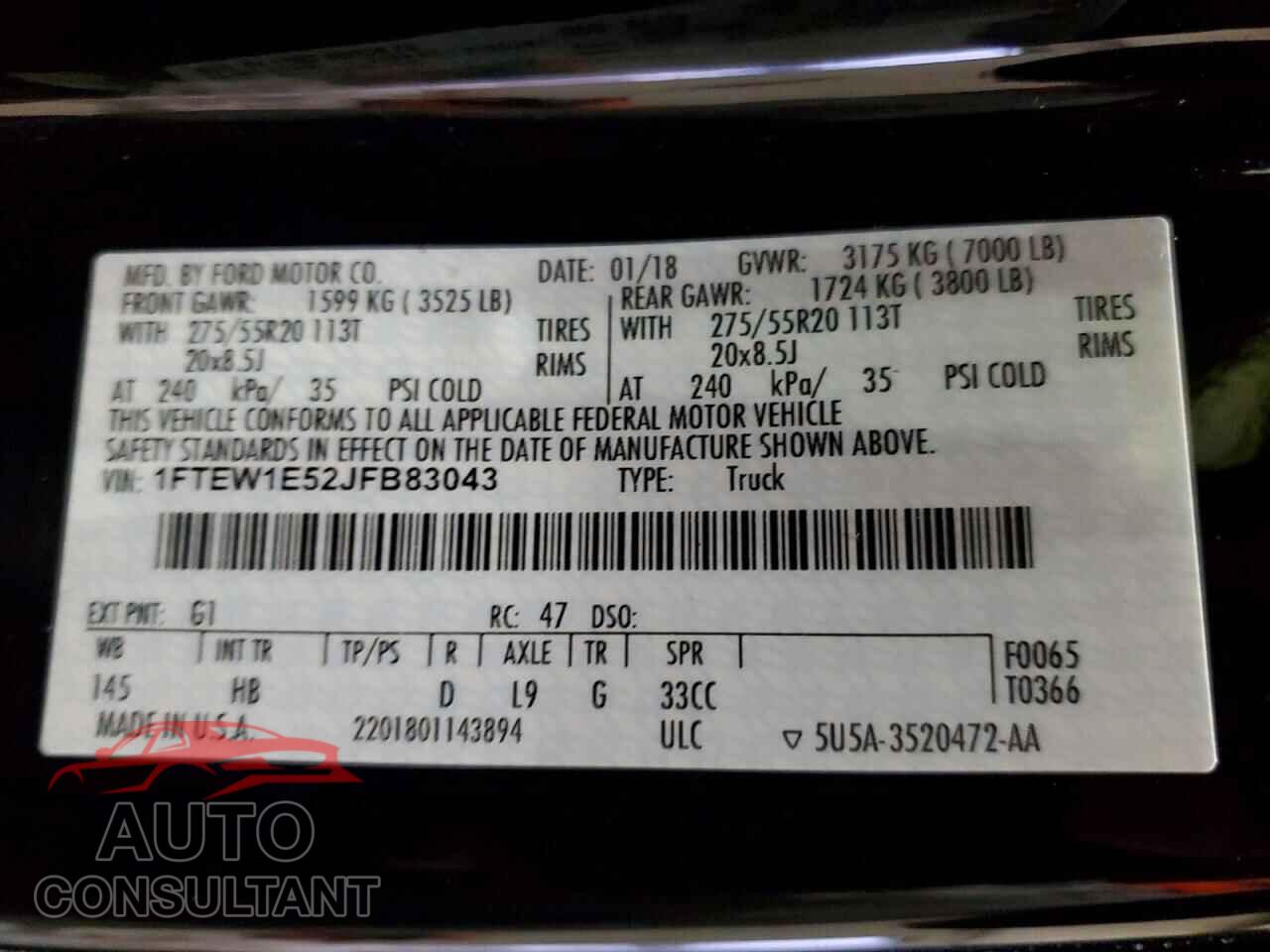 FORD F-150 2018 - 1FTEW1E52JFB83043