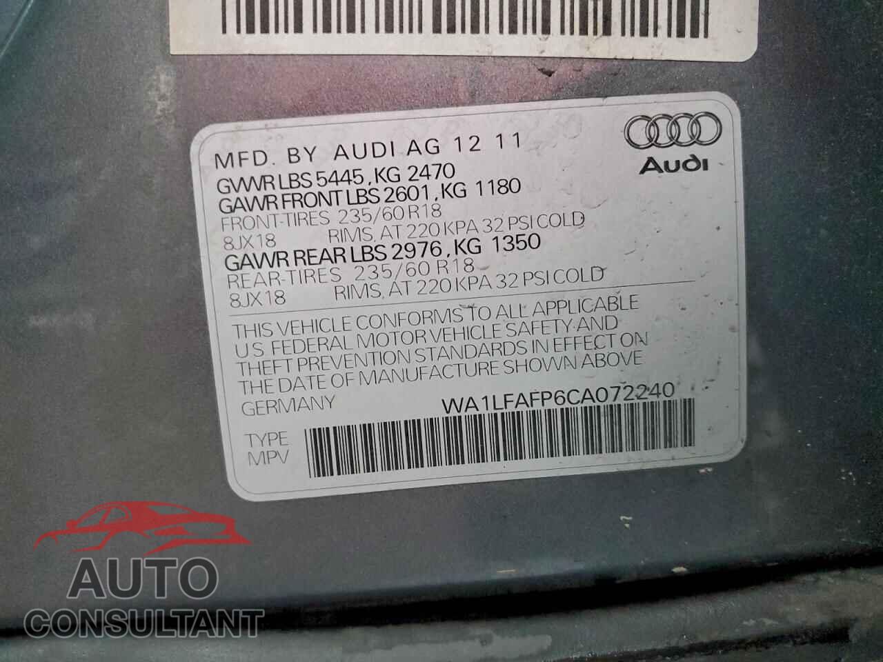 AUDI Q5 2012 - WA1LFAFP6CA072240