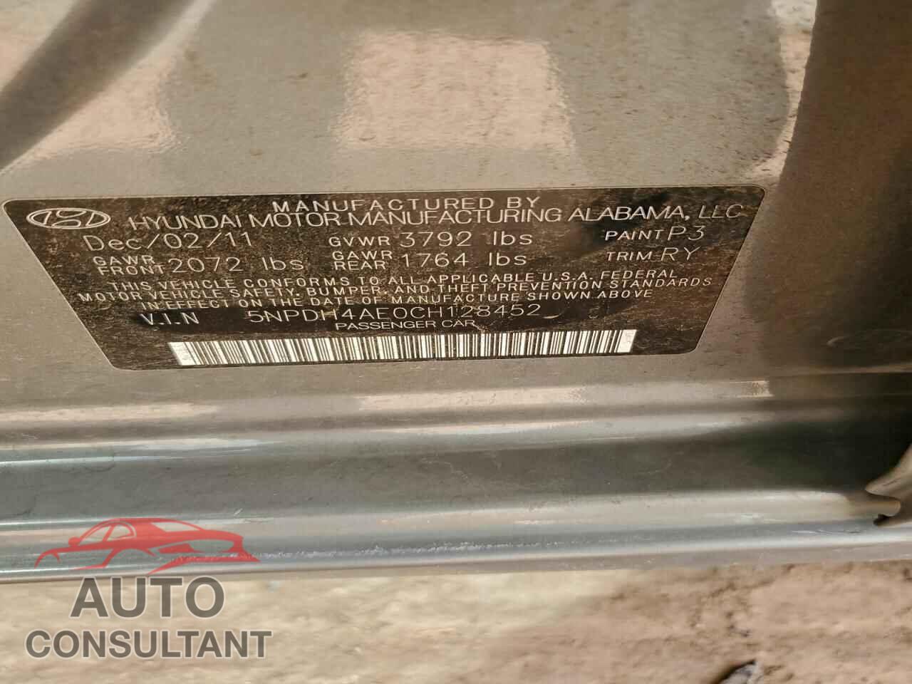 HYUNDAI ELANTRA 2012 - 5NPDH4AE0CH128452