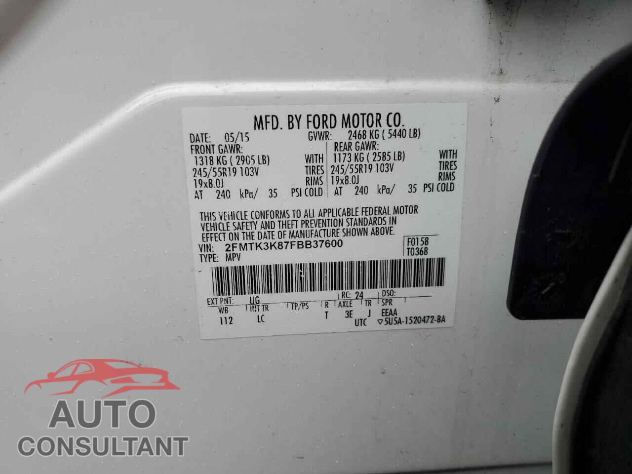 FORD EDGE 2015 - 2FMTK3K87FBB37600