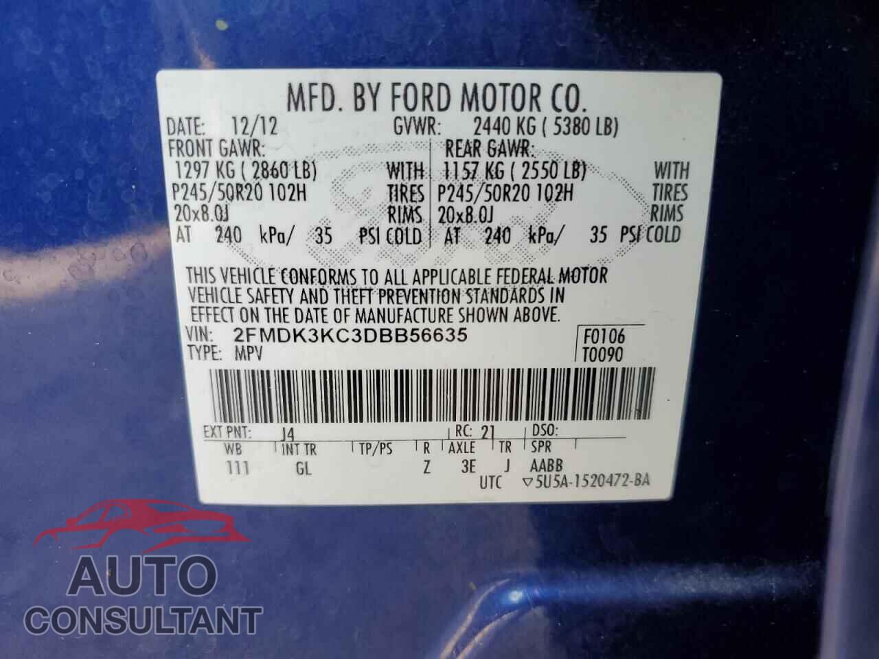 FORD EDGE 2013 - 2FMDK3KC3DBB56635