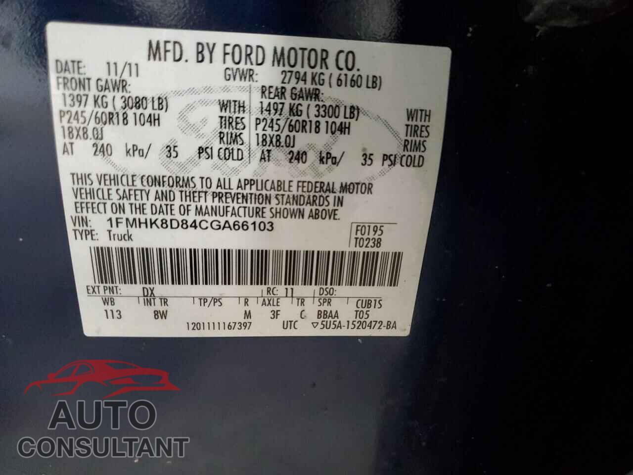 FORD EXPLORER 2012 - 1FMHK8D84CGA66103