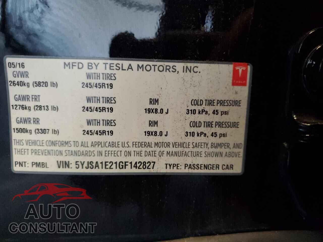 TESLA MODEL S 2016 - 5YJSA1E21GF142827