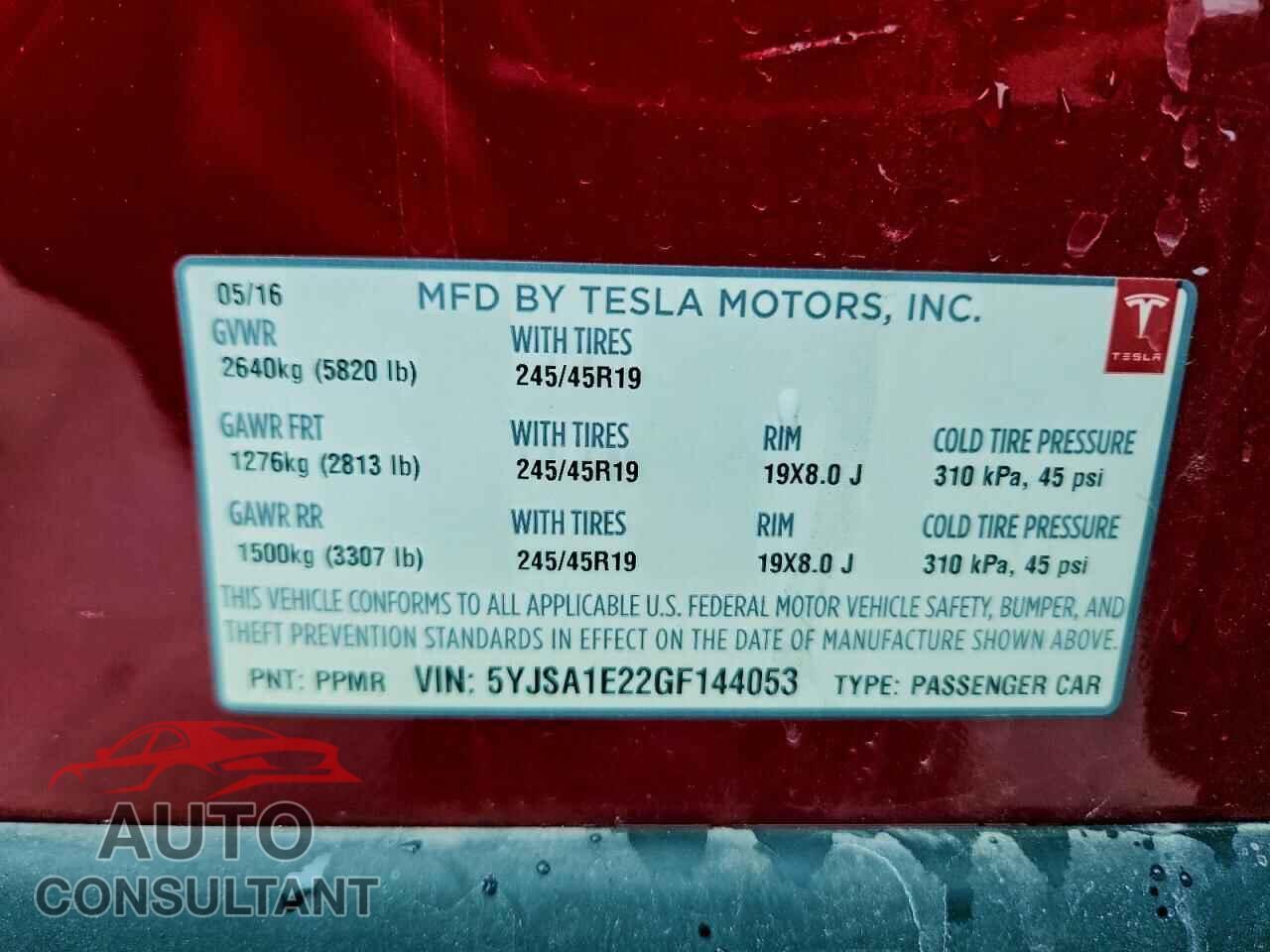 TESLA MODEL S 2016 - 5YJSA1E22GF144053