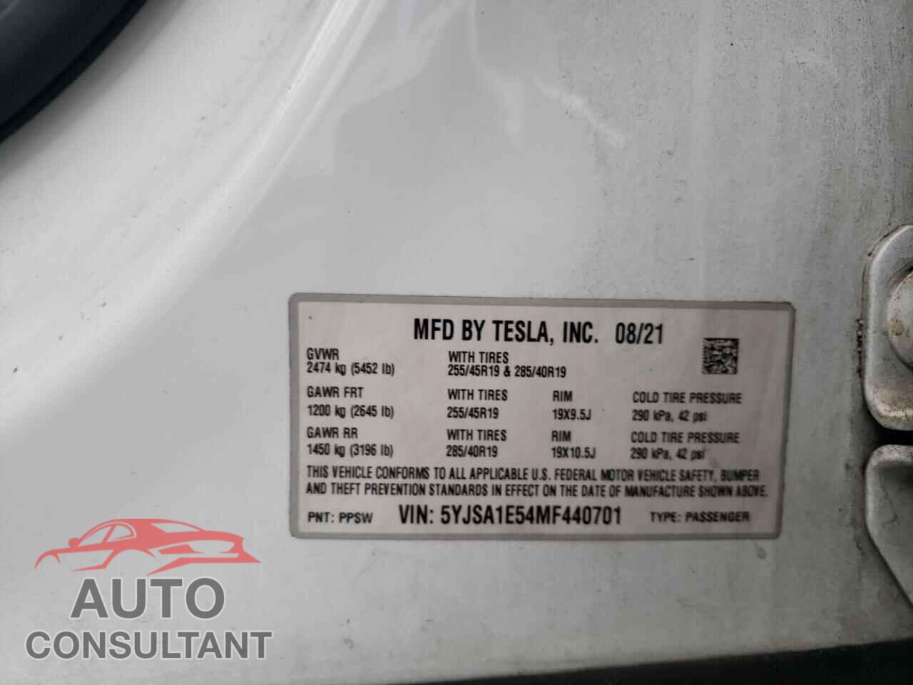 TESLA MODEL S 2021 - 5YJSA1E54MF440701