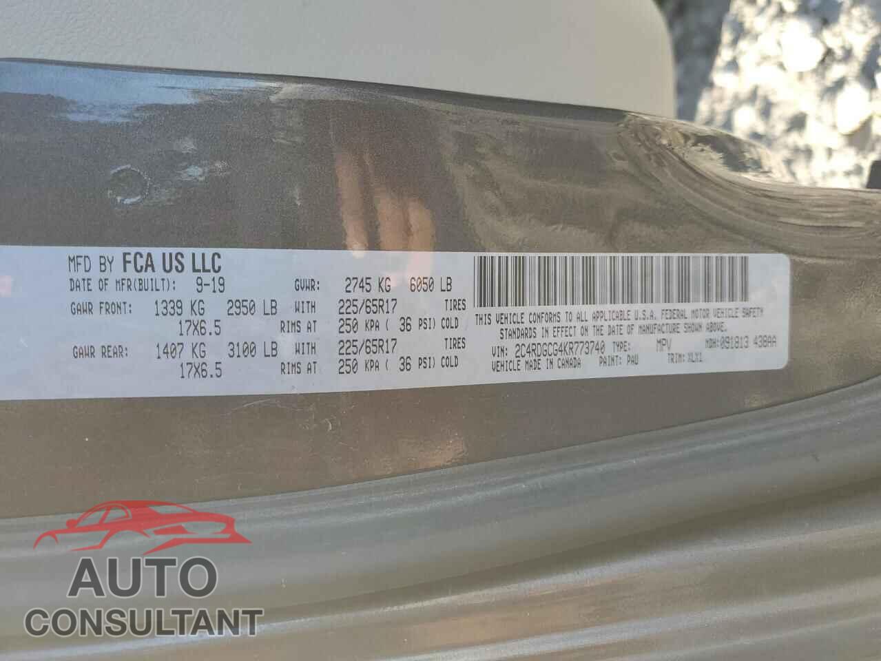 DODGE CARAVAN 2019 - 2C4RDGCG4KR773740