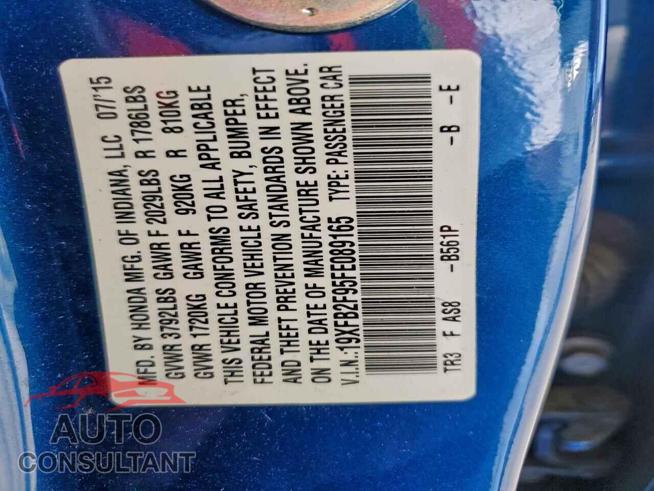 HONDA CIVIC 2015 - 19XFB2F95FE089165