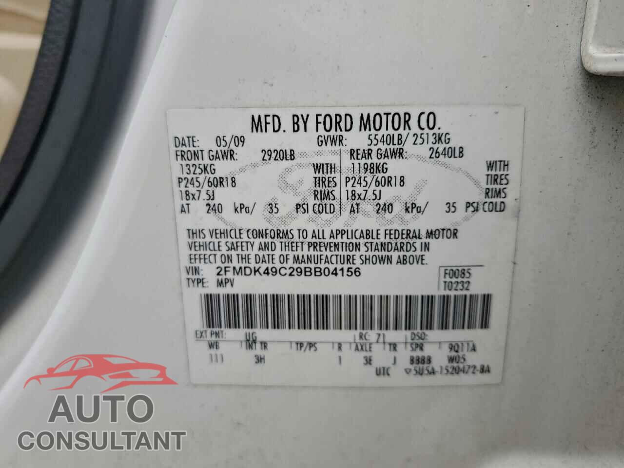 FORD EDGE 2009 - 2FMDK49C29BB04156