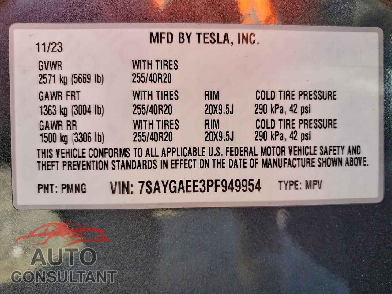 TESLA MODEL Y 2023 - 7SAYGAEE3PF949954