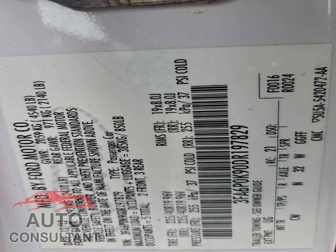 FORD FUSION 2013 - 3FA6P0K90DR197829