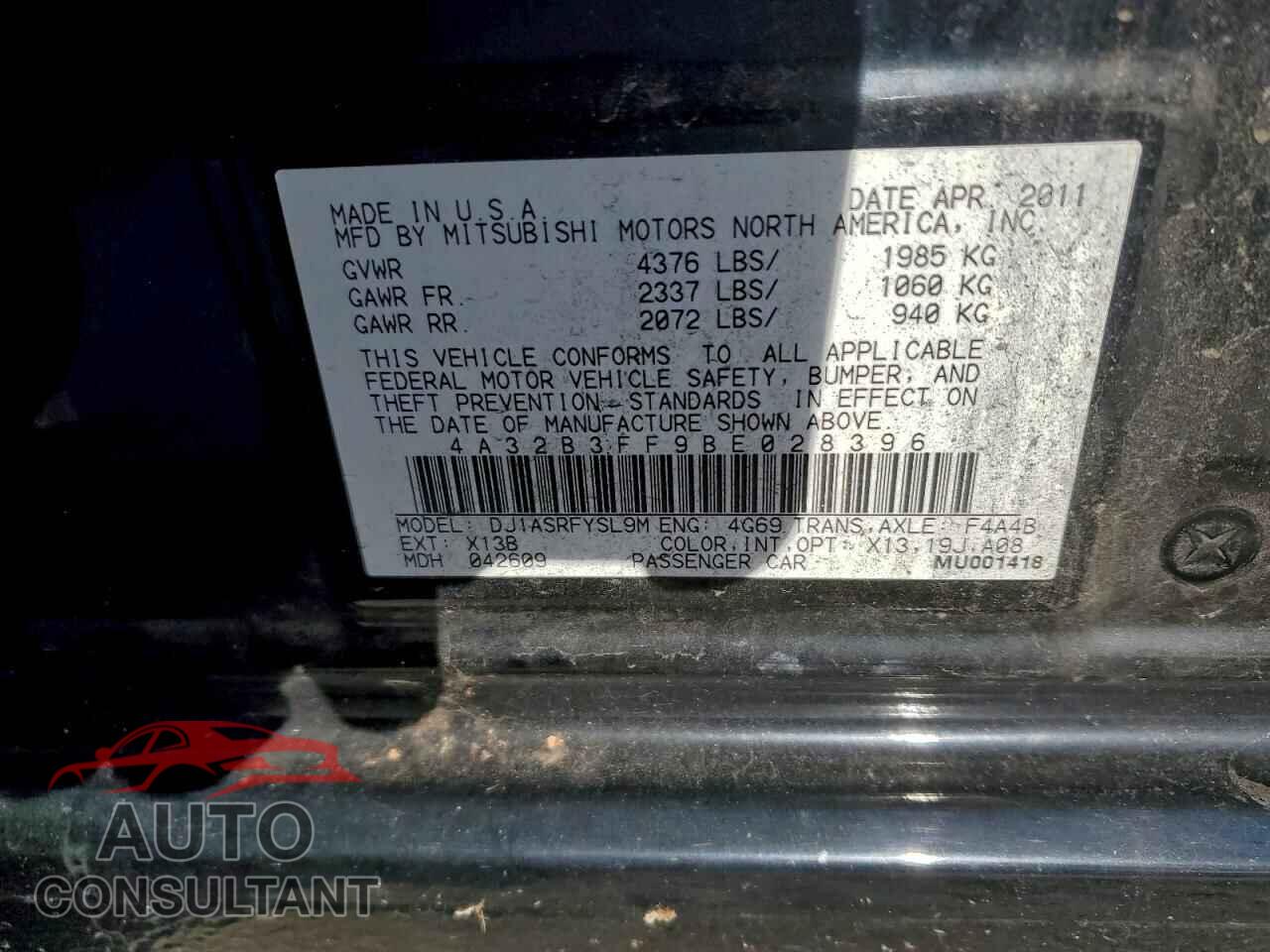 MITSUBISHI GALANT 2011 - 4A32B3FF9BE028396