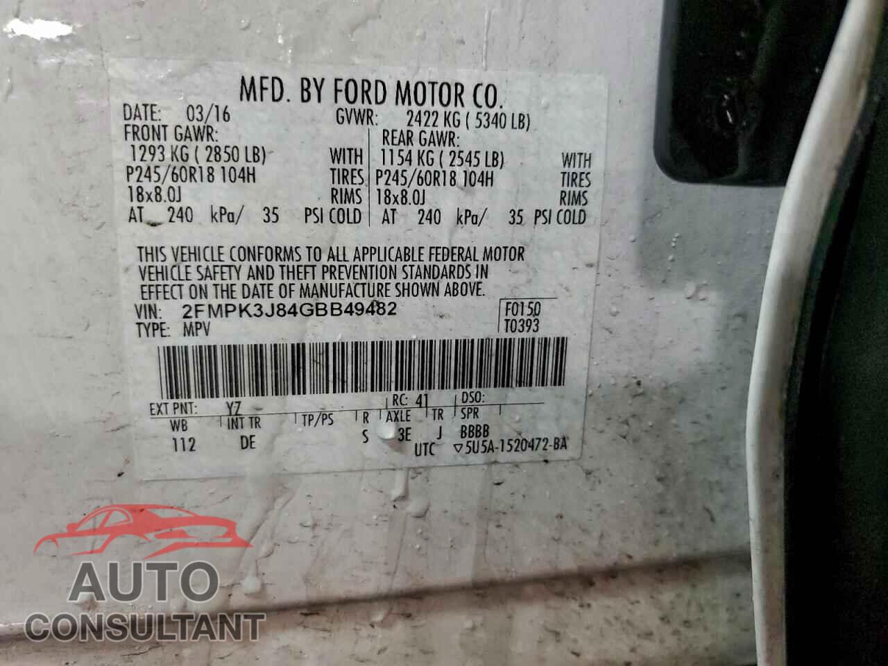 FORD EDGE 2016 - 2FMPK3J84GBB49482