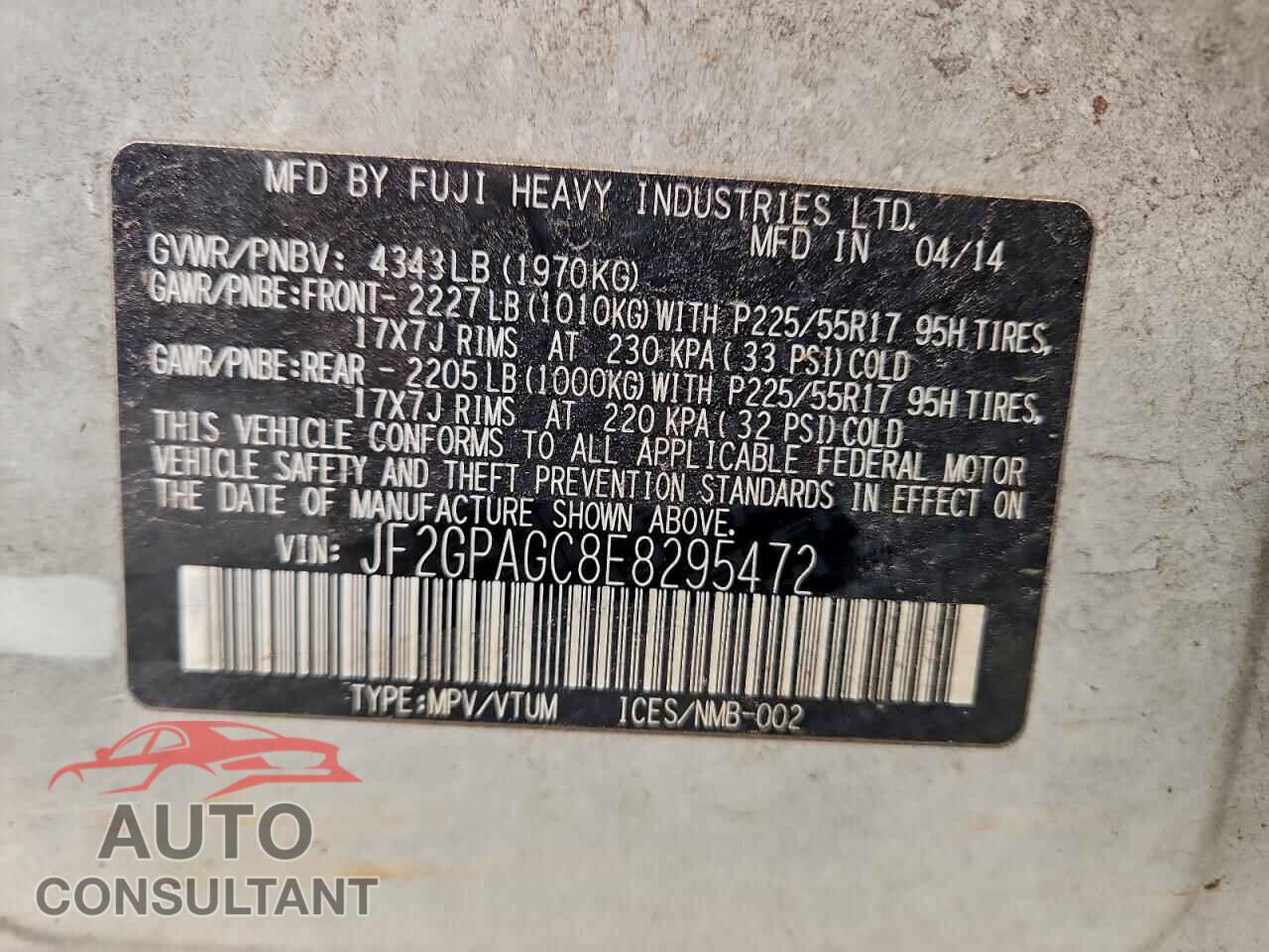 SUBARU XV 2014 - JF2GPAGC8E8295472