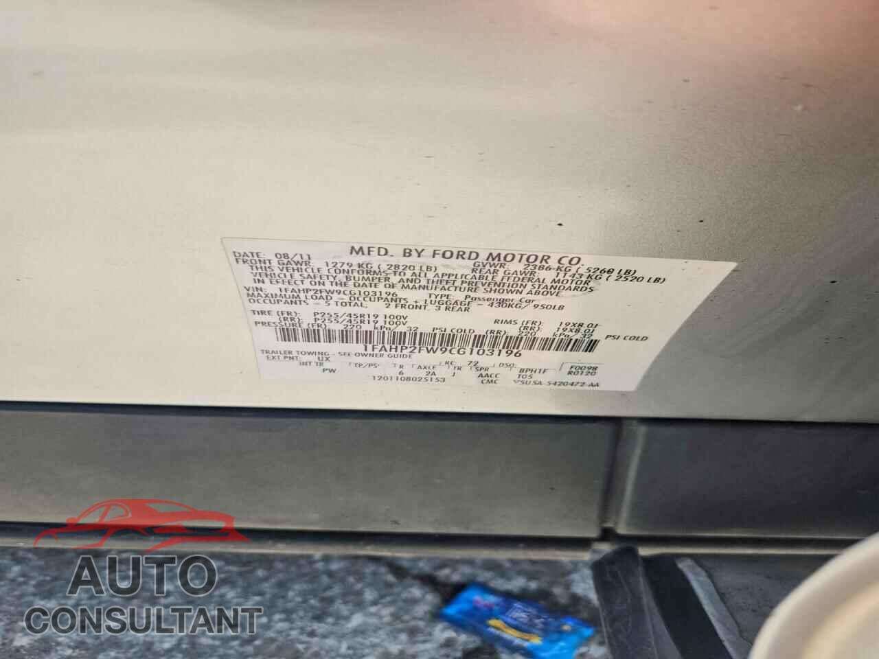 FORD TAURUS 2012 - 1FAHP2FW9CG103196