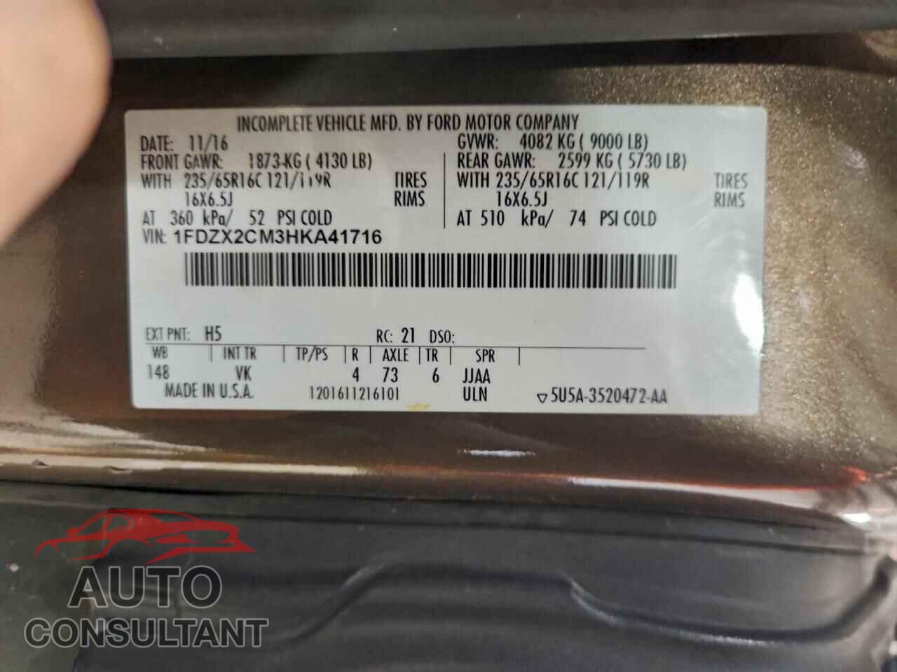 FORD TRANSIT 2017 - 1FDZX2CM3HKA41716