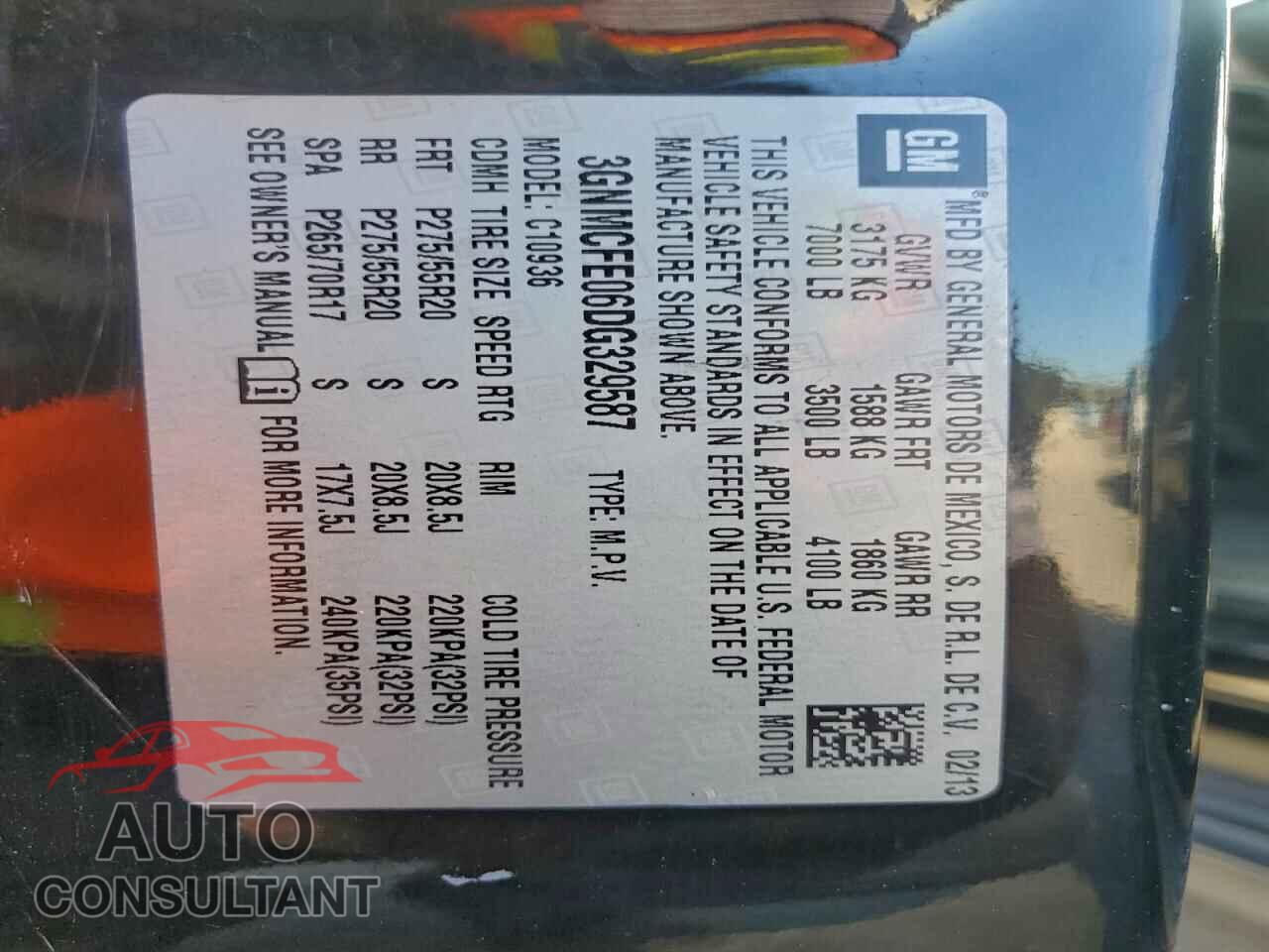 CHEVROLET AVALANCHE 2013 - 3GNMCFE06DG329587