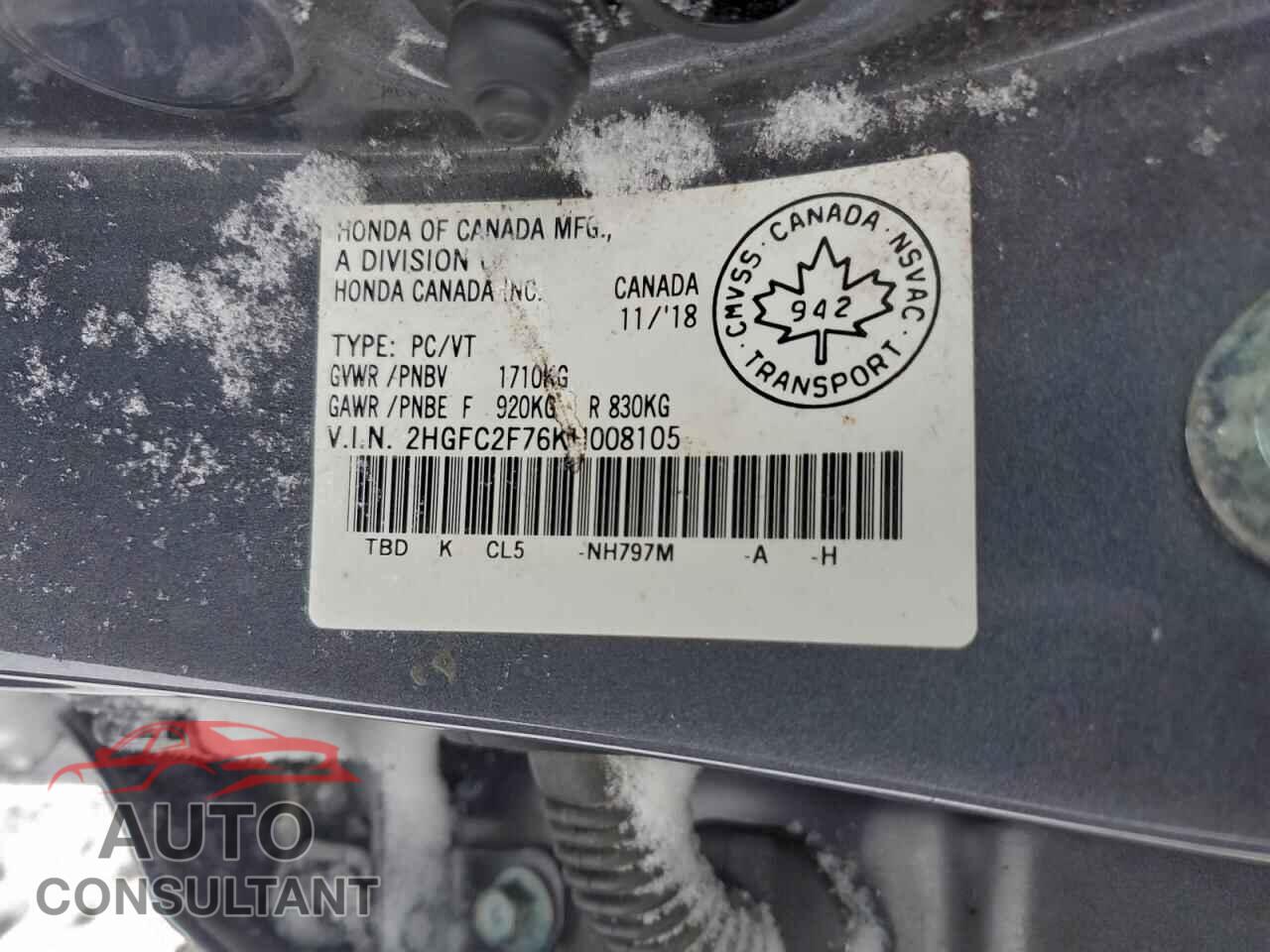 HONDA CIVIC 2019 - 2HGFC2F76KH008105