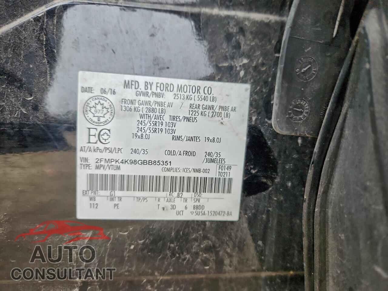 FORD EDGE 2016 - 2FMPK4K98GBB85351