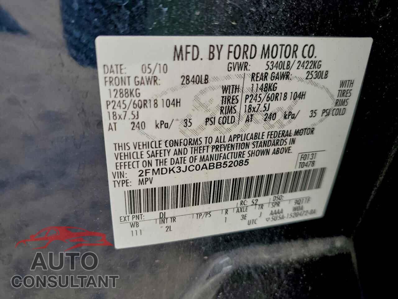 FORD EDGE 2010 - 2FMDK3JC0ABB52085