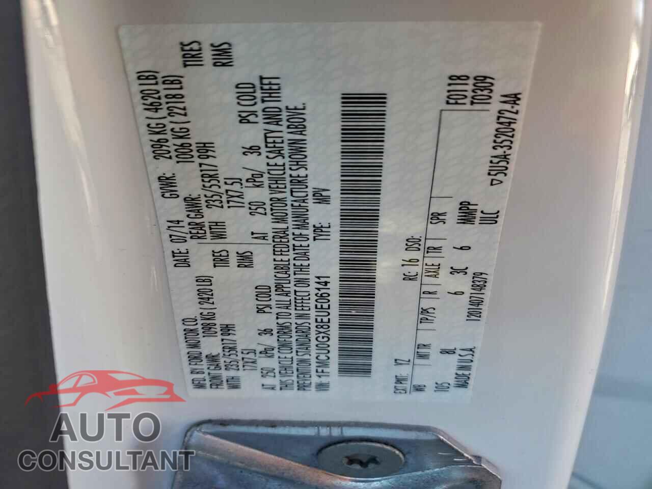 FORD ESCAPE 2014 - 1FMCU0GX8EUE06141