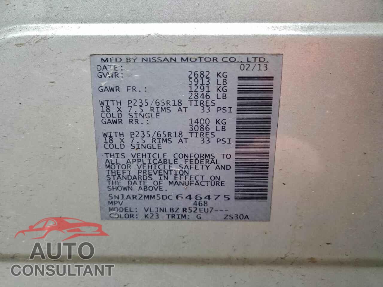 NISSAN PATHFINDER 2013 - 5N1AR2MM5DC646475