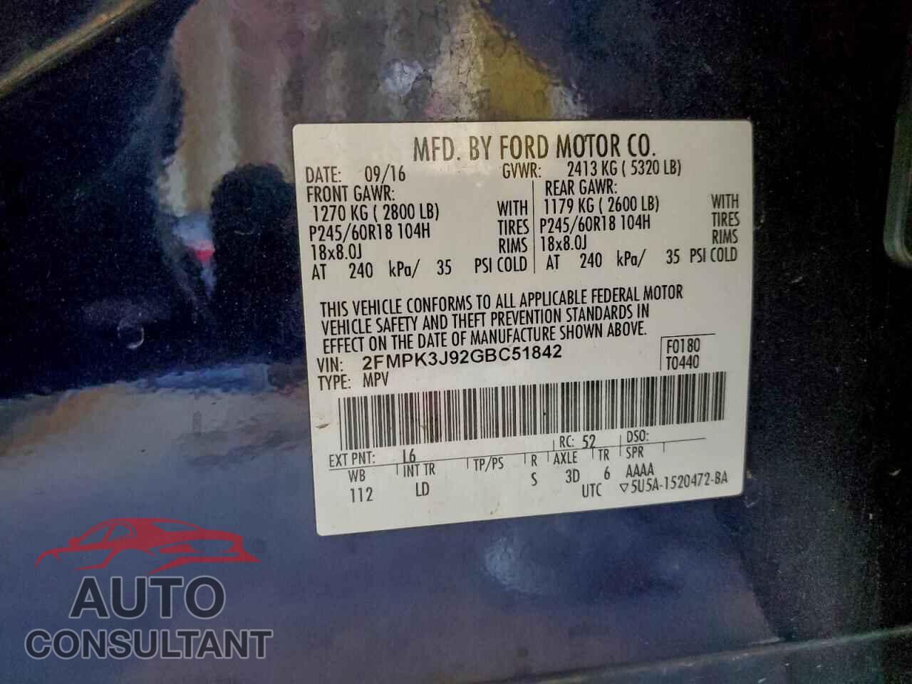FORD EDGE 2016 - 2FMPK3J92GBC51842