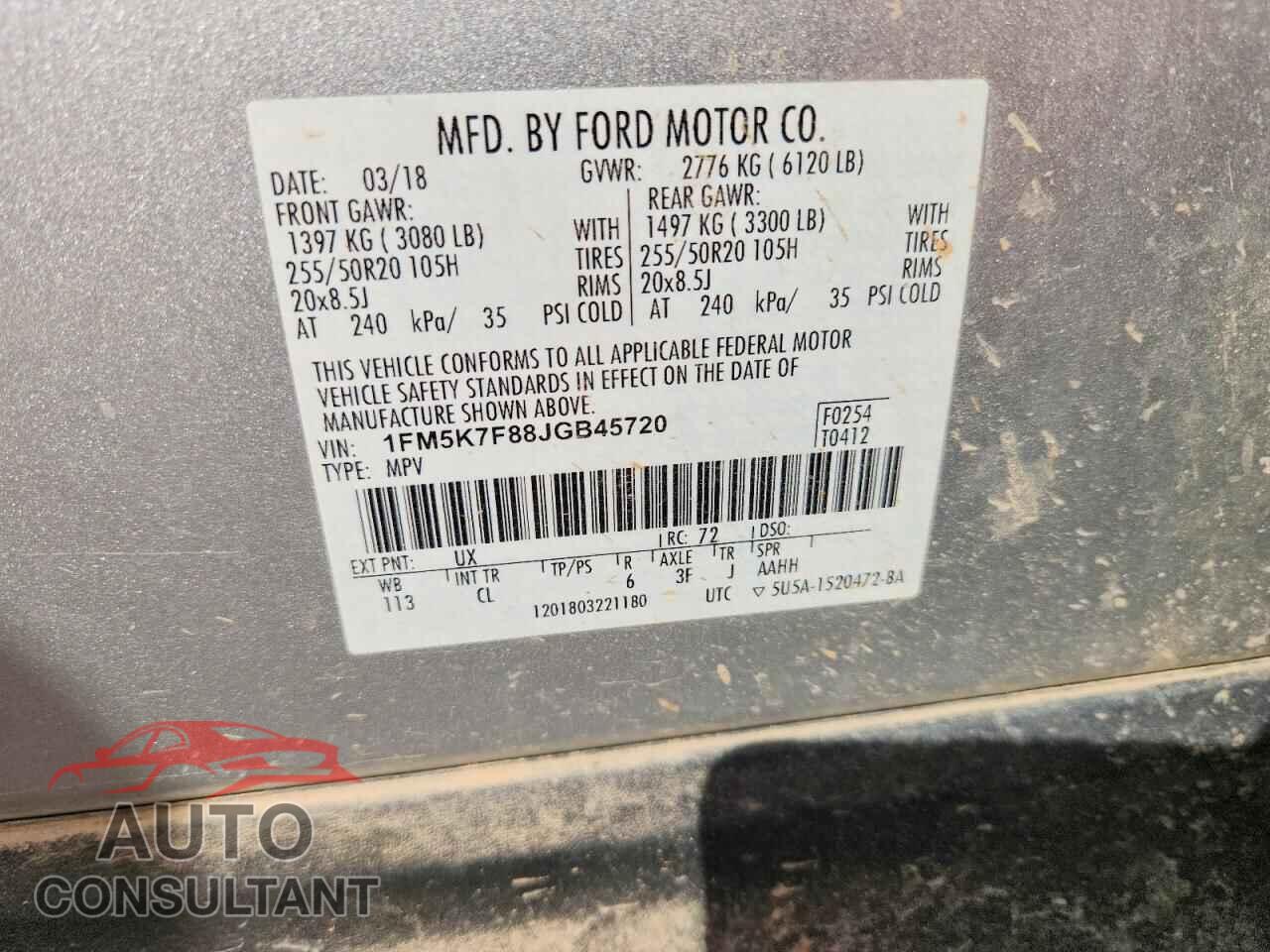 FORD EXPLORER 2018 - 1FM5K7F88JGB45720