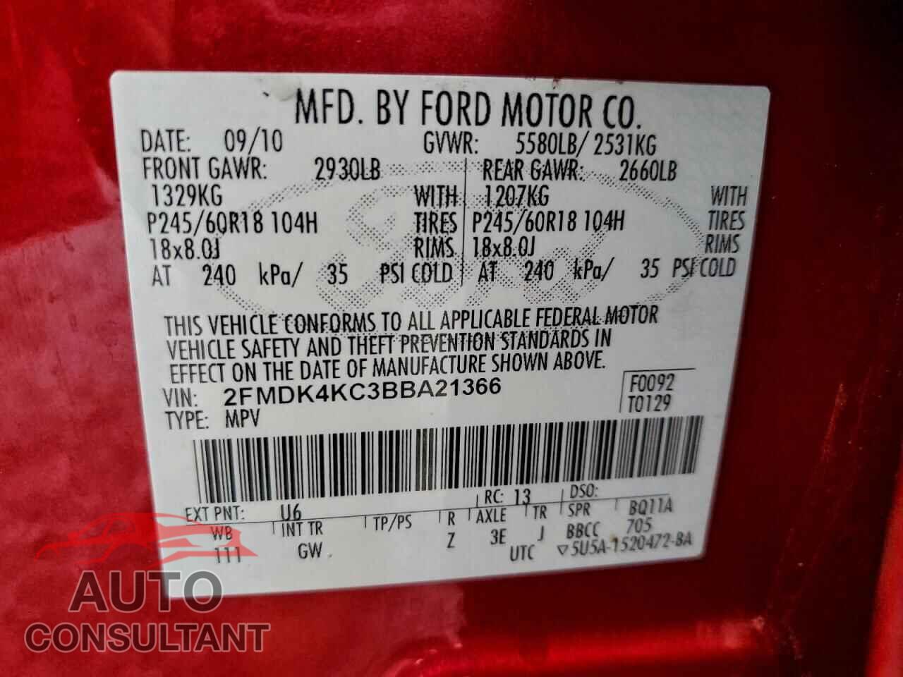 FORD EDGE 2011 - 2FMDK4KC3BBA21366