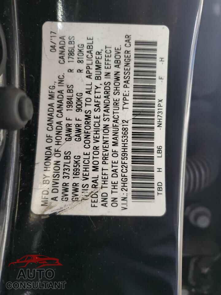 HONDA CIVIC 2017 - 2HGFC2F59HH536812