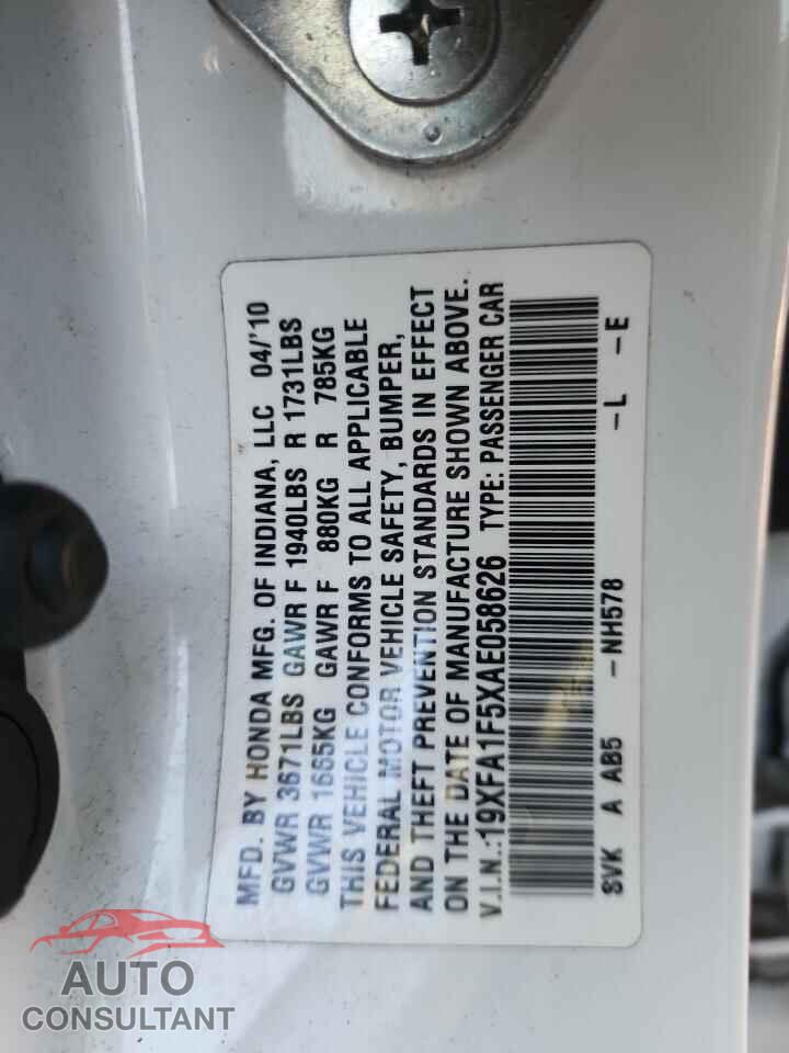 HONDA CIVIC 2010 - 19XFA1F5XAE058626