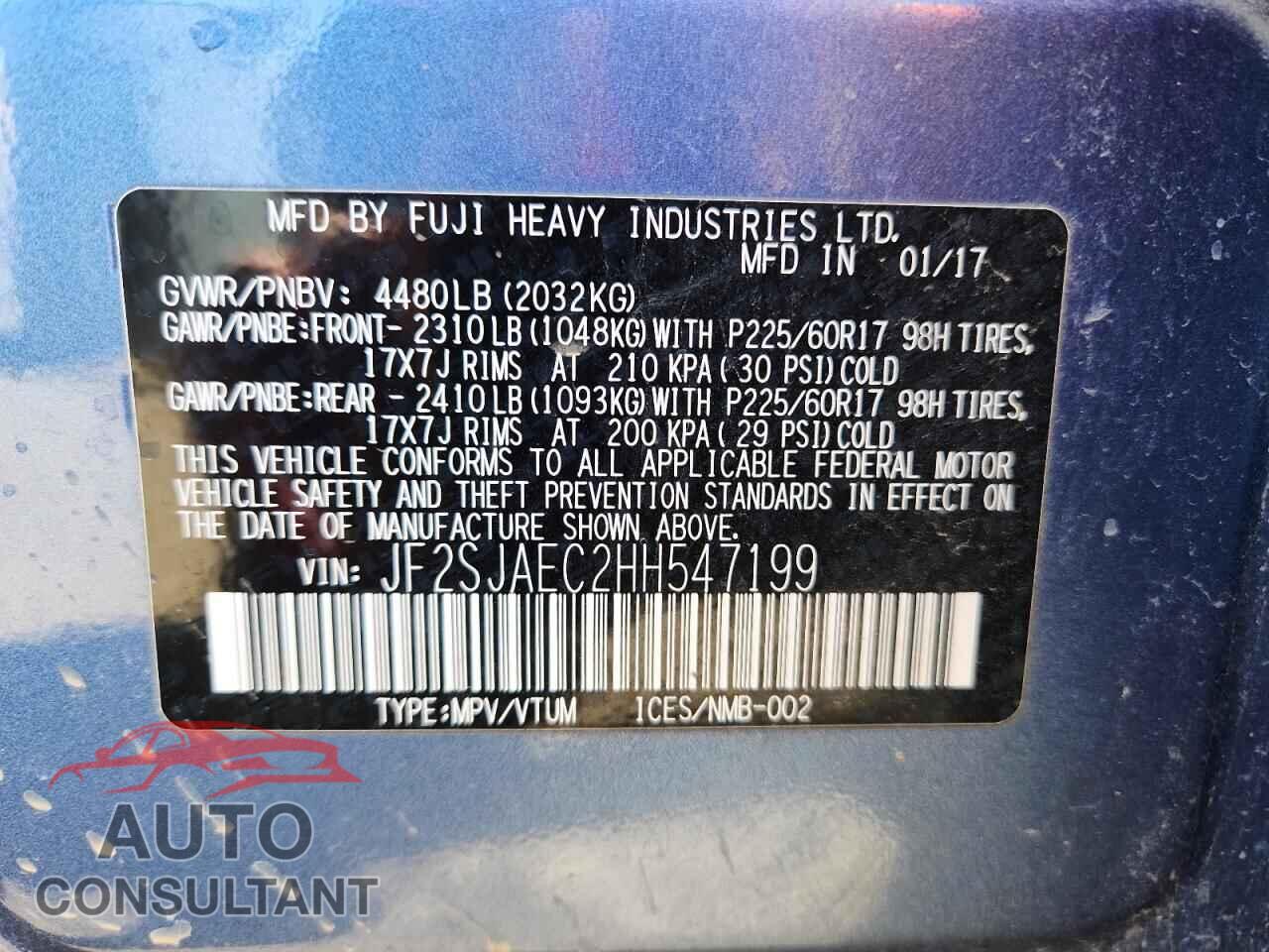 SUBARU FORESTER 2017 - JF2SJAEC2HH547199