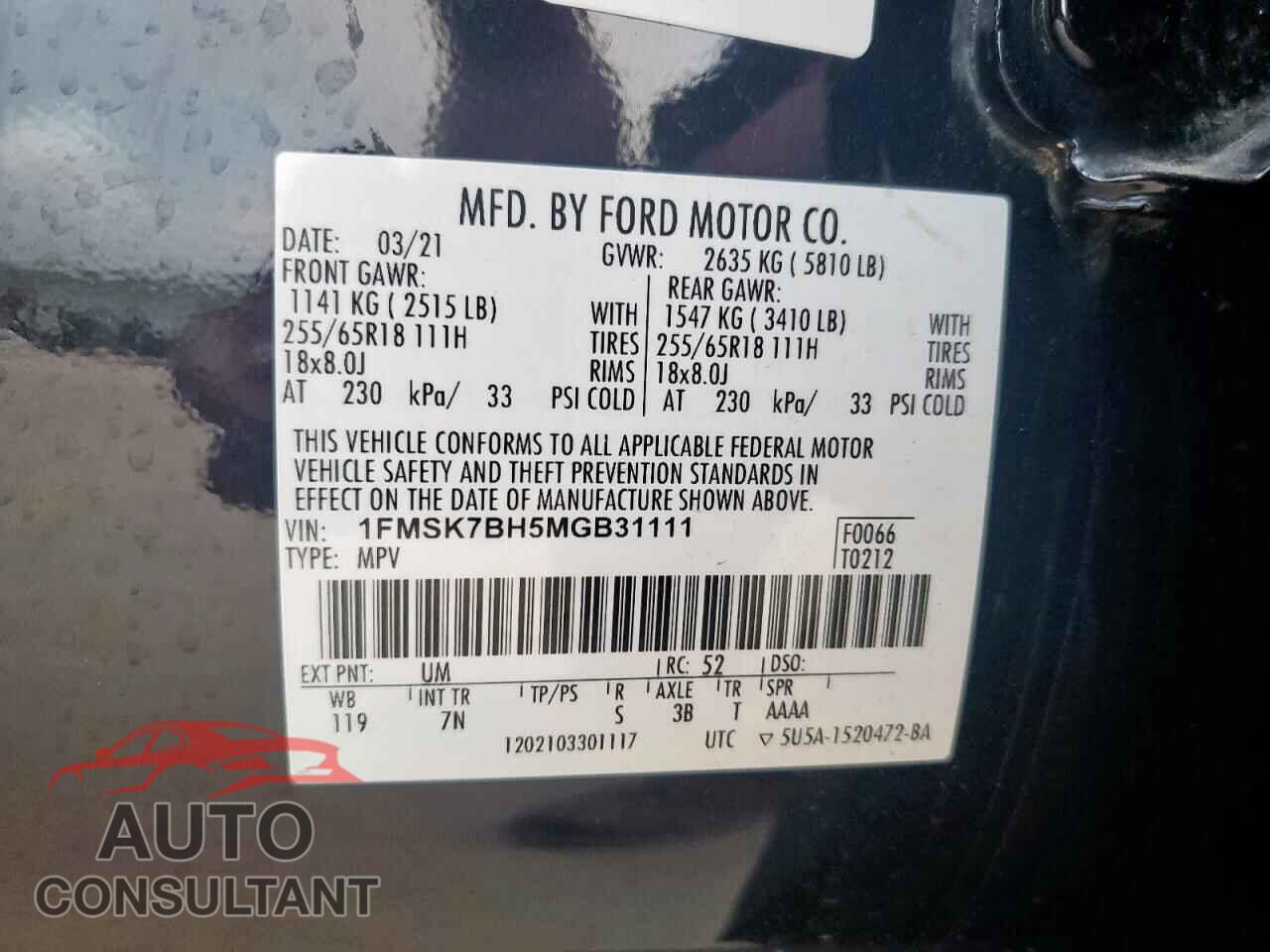 FORD EXPLORER 2021 - 1FMSK7BH5MGB31111