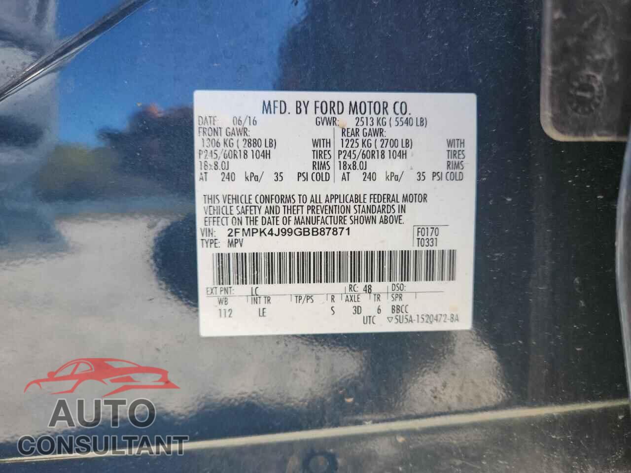 FORD EDGE 2016 - 2FMPK4J99GBB87871
