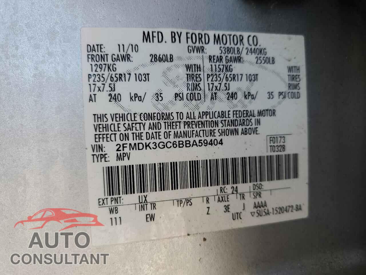FORD EDGE 2011 - 2FMDK3GC6BBA59404